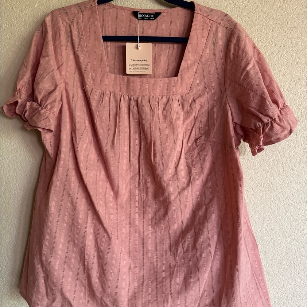 BloomChic Pink Flutter Sleeve Blouse Relaxed Fit